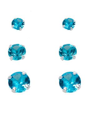 Silver Bar smyckeset med tre par zirkonia örhängen aqua 8740