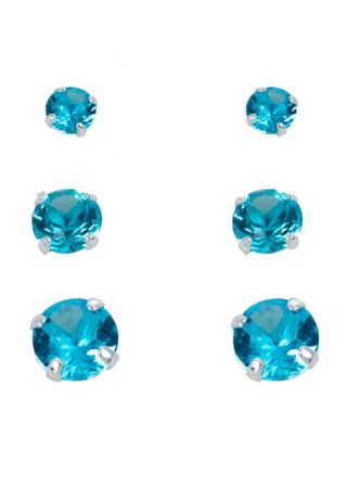 Silver Bar smyckeset med tre par zirkonia örhängen aqua 8740