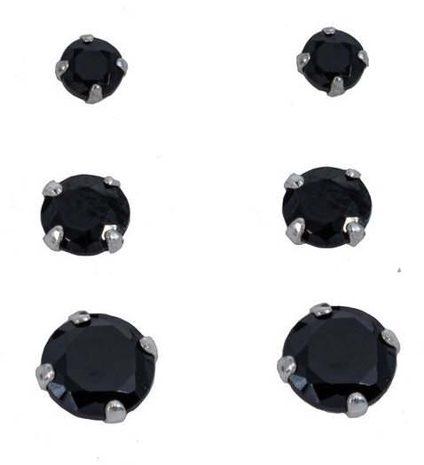 Silver Bar smyckeset med tre par zirkonia örhängen black 8742