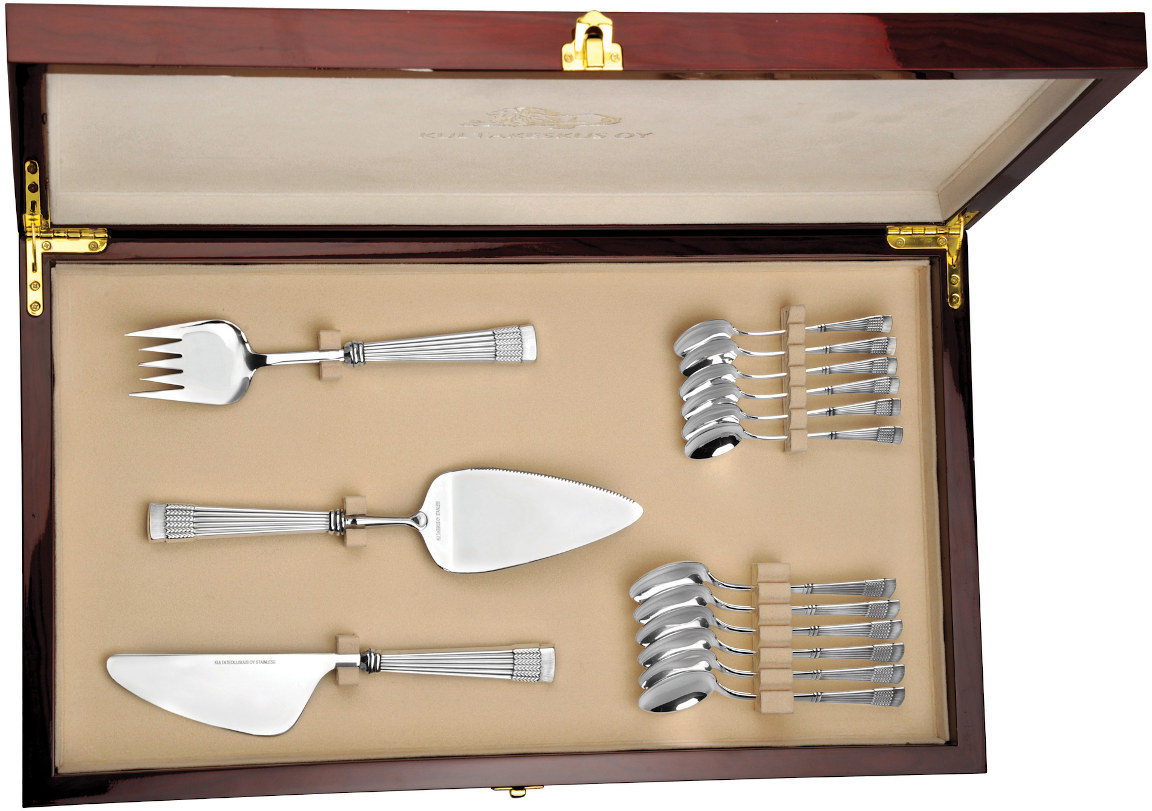 Tähkä silver kaffe bestick 15-delar i en pianolackad låda