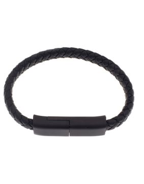 Silver Bar USB-laddnigskabel-armband svart C-serien Android 20,5 cm 2287