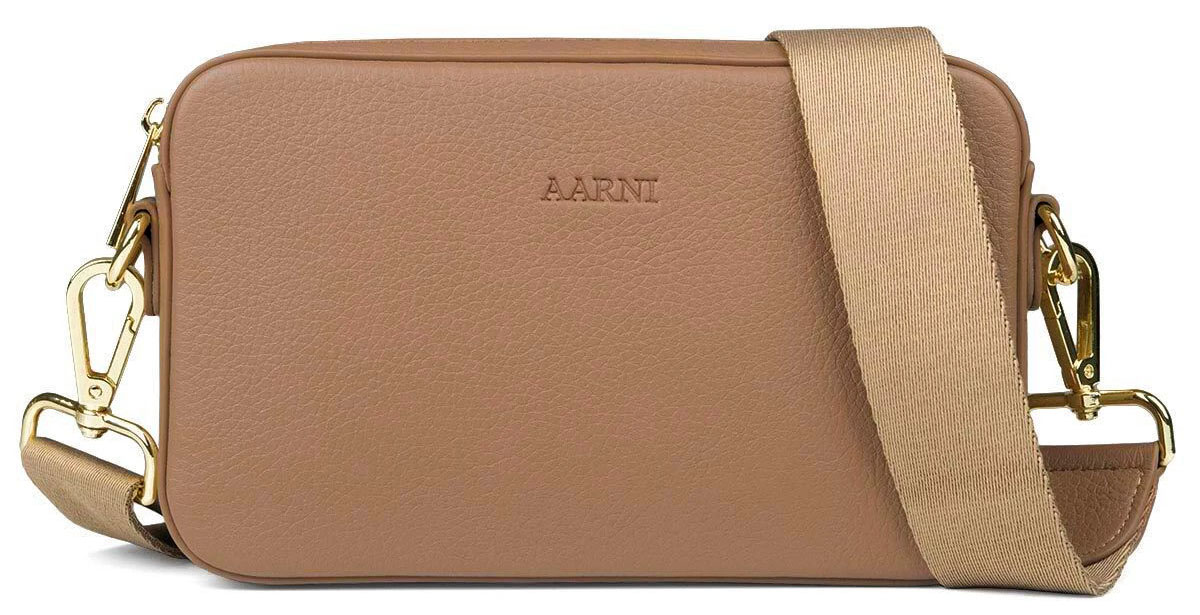 Aarni sand crossbody väska med guldfärgad dragkedja