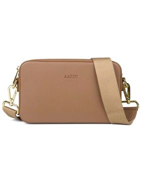 Aarni sand crossbody väska med guldfärgad dragkedja