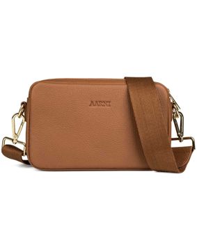 Aarni konjakbrun crossbody-väska med konjakfärgad dragkedja