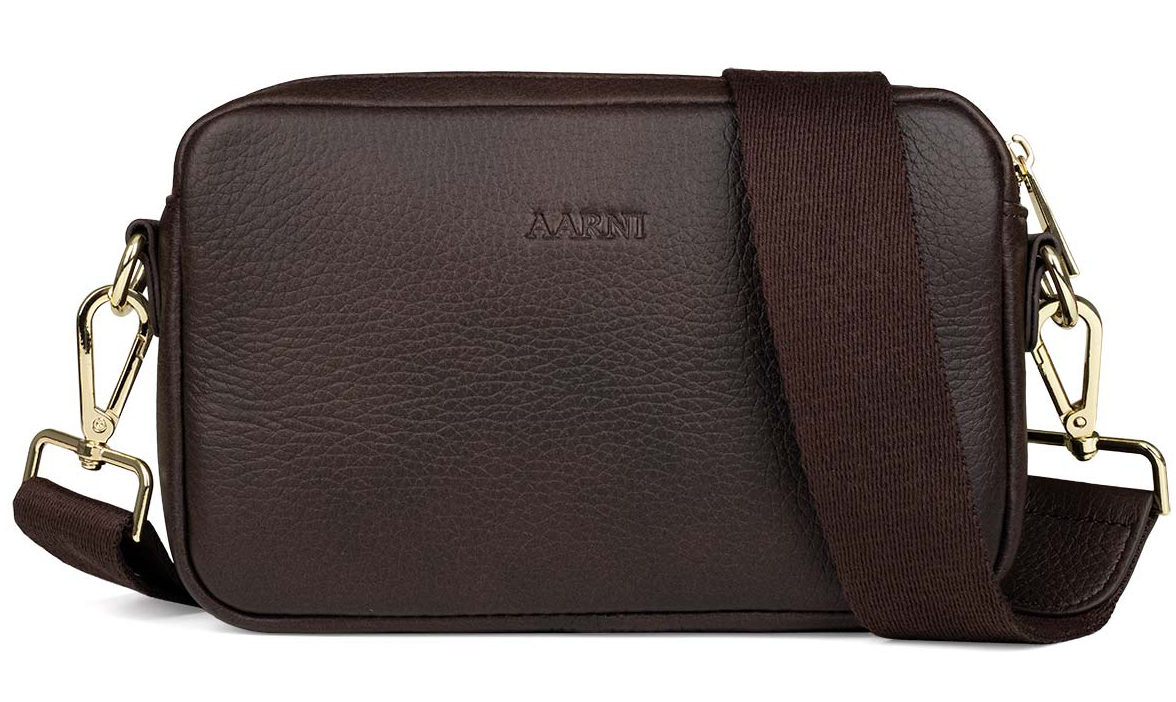 Aarni mörkbrun crossbody-väska med guldfärgad dragkedja