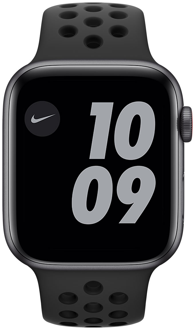 Apple Watch Nike SE GPS + Cellular aluminiumboett i rymdgrått 44 mm  antracit/svart Nike sportband MKT73KS/A