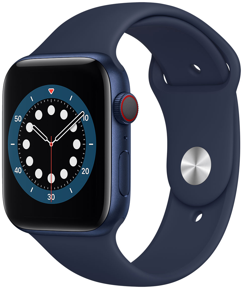 Apple Watch Series 6 GPS Cellular aluminiumboett i bl 44 mm djupbl marin sportband M09A3KS A