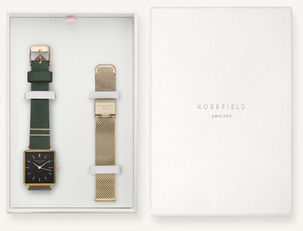 Rosefield presentsask inkl. The Boxy black Forest klocka och svart läder armband BFGMG-X237