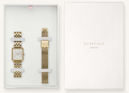 Rosefield presentsask inkl. The Boxy XS White gold klocka och mesh armband BMWMG-X240