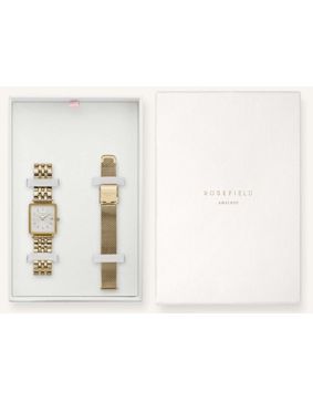 Rosefield presentsask inkl. The Boxy XS White gold klocka och mesh armband BMWMG-X240