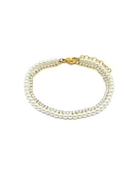 Lykken Trend guldpläterad glaspärla smyckesstenarmband 17 cm