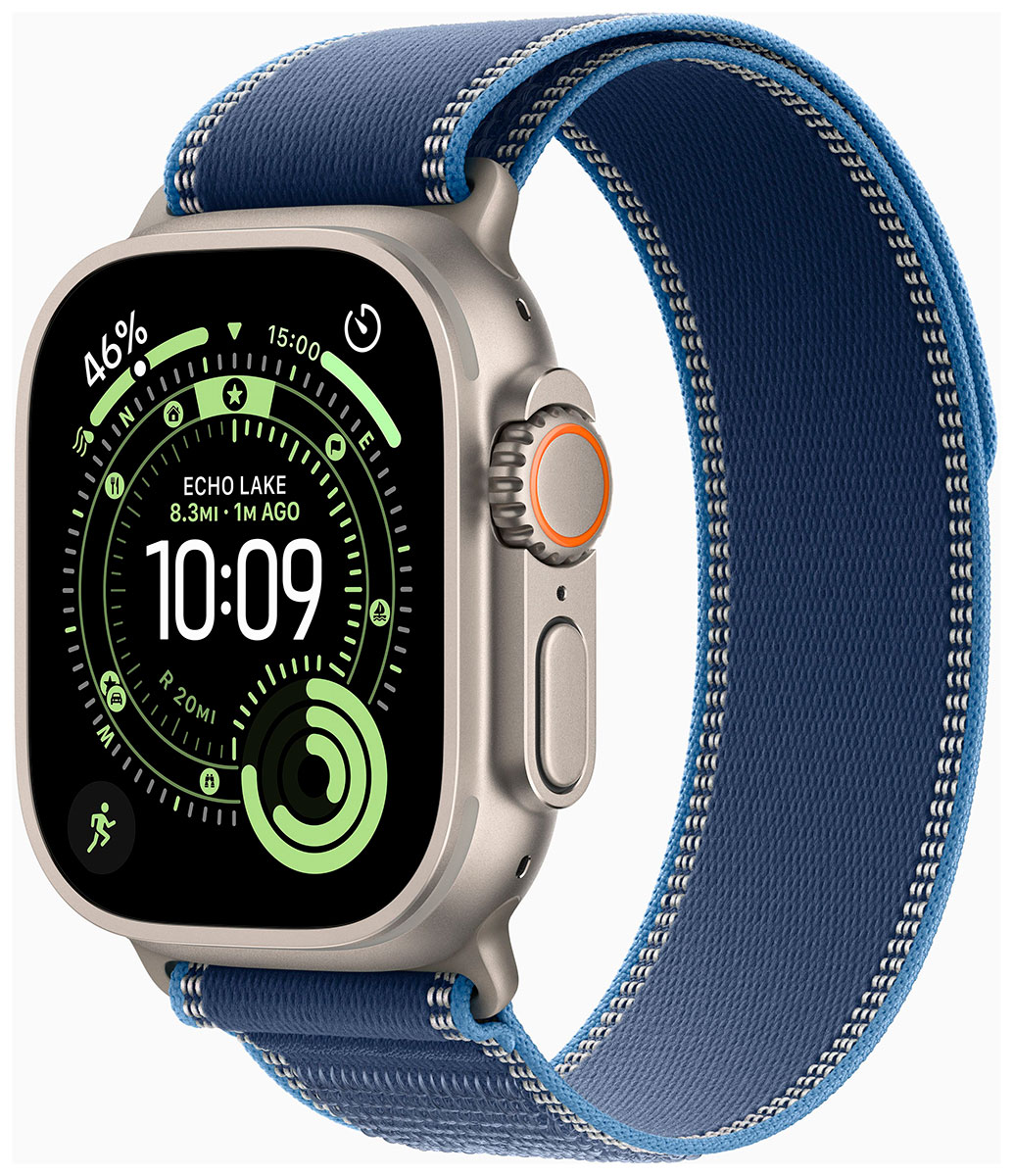 Apple Watch Ultra 3 GPS + Cellular 49mm Natural Titanium Case with Blue/Bright Blue Trail Loop MEWU4KS/A