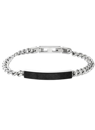 Lykka Strong silverfärgat mönstrat armband med svart bricka 21,5 cm