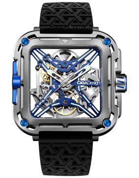 CIGA Design X Series Cyber Blue Titanium Automatic Skeleton X021-TIBU-W25BK