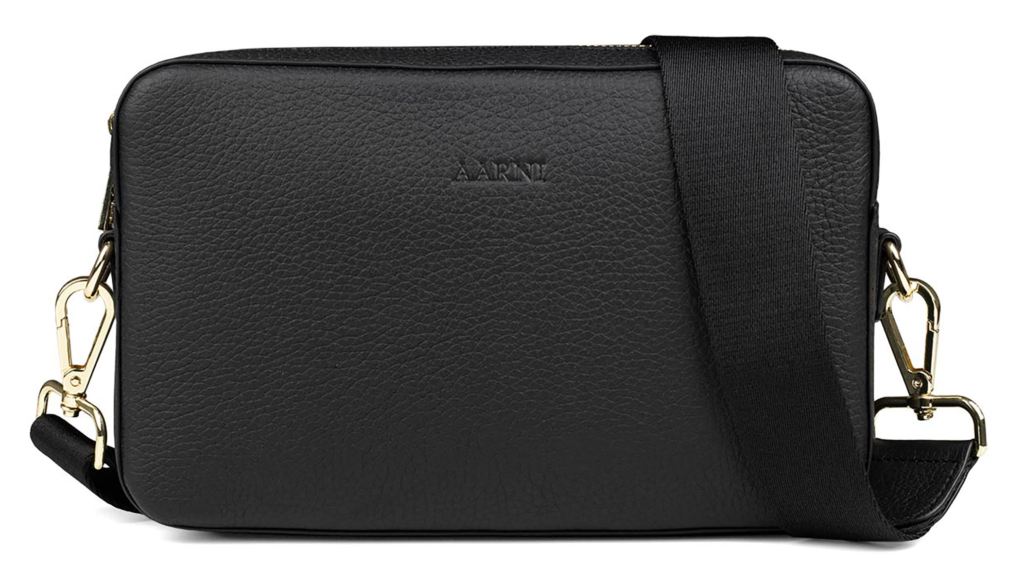 Aarni stor svart crossbody väska med guldfärgad dragkedja