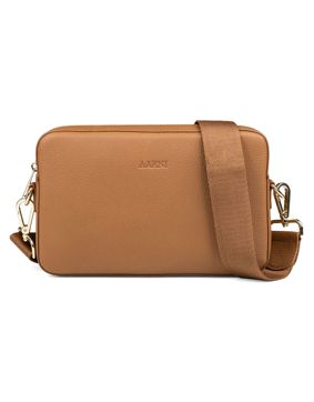 Aarni stor cognac brun crossbody väska med guldfärgad dragkedja