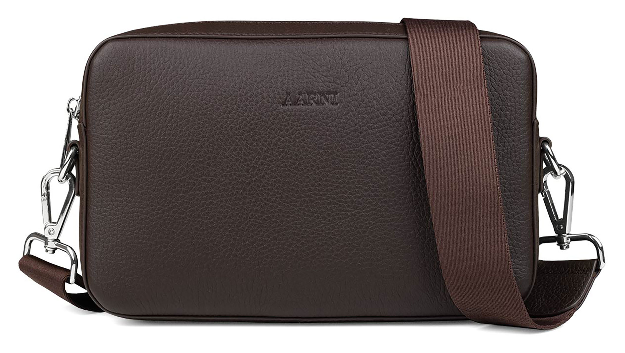 Aarni stor mörkbrun axelremväska med dragkedja i silver