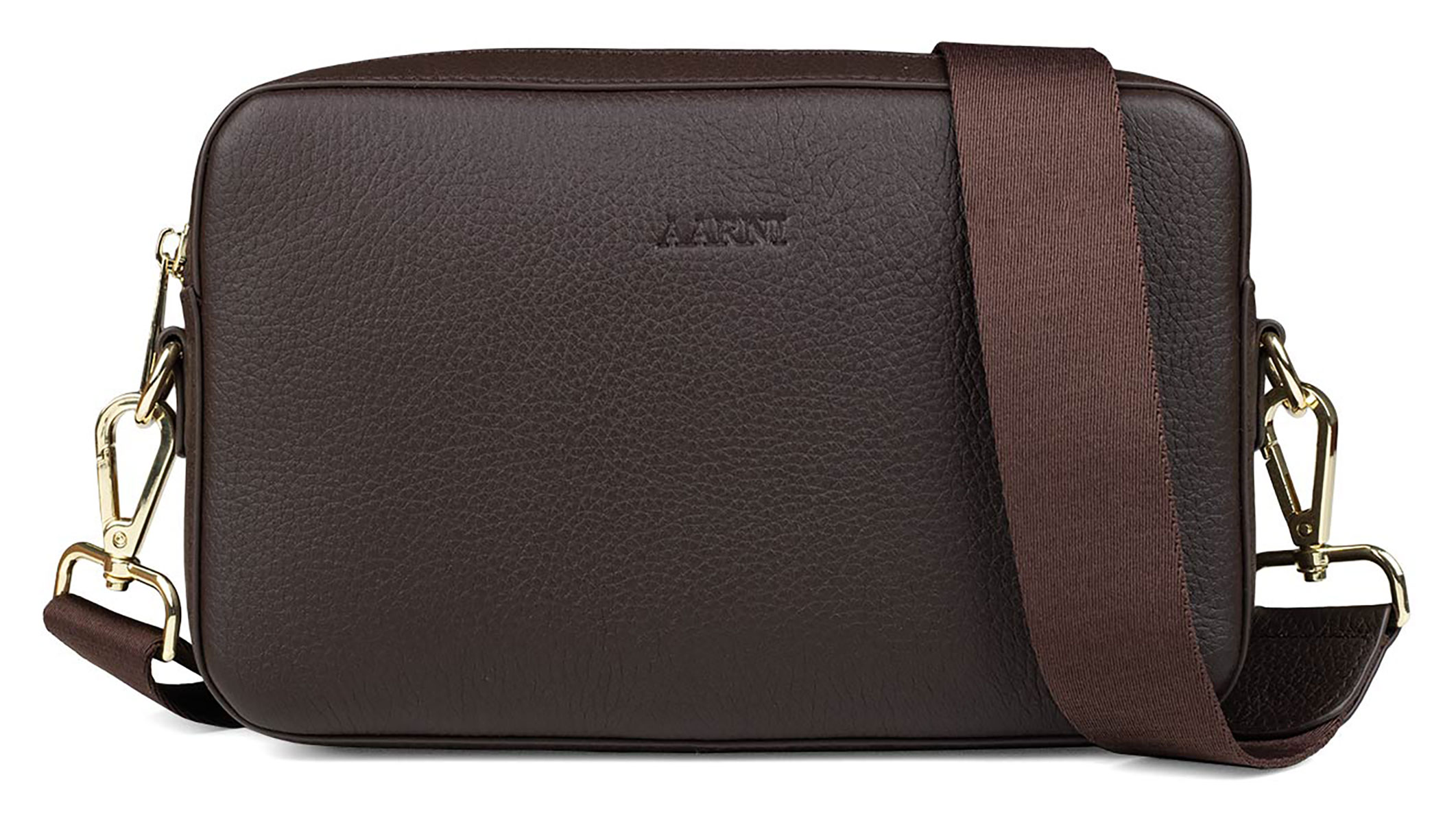 Aarni stor mörkbrun crossbody-väska med guldfärgad dragkedja