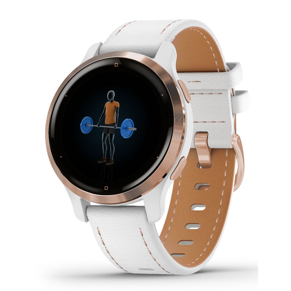 Garmin Venu 2S Rose Gold with White Leather Band