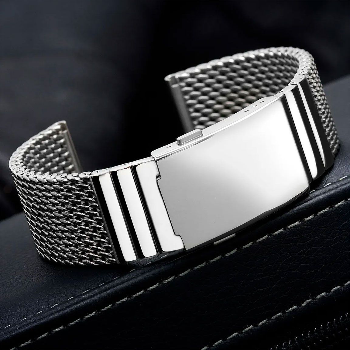 Geckota Premium Polished Stainless Steel Divers Mesh klockarmband