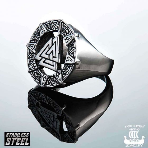 Viking Odin Ring Silver Stainless Steel Norse Knot Valknut Warrior Band