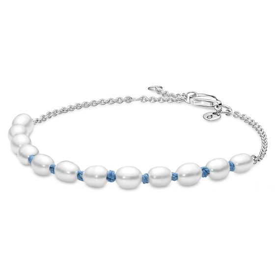 Pandora Moments Freshwater Cultured Pearl Blue Cord Chain armband 591689C01