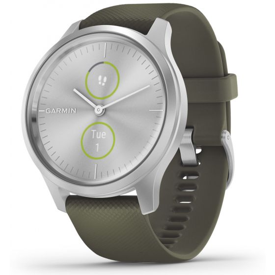 Garmin Vivomove Style Moss Green Silicone and Silver hybrid smartklocka  010-02240-01 - klockmagasinet.com