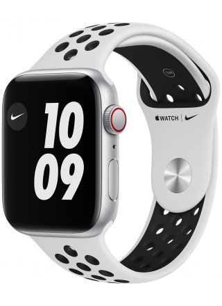 Apple Watch Nike SE GPS + Cellular aluminiumboett i silver 44 mm Pure Platinum/svart Nike sportband MKT63KS/A
