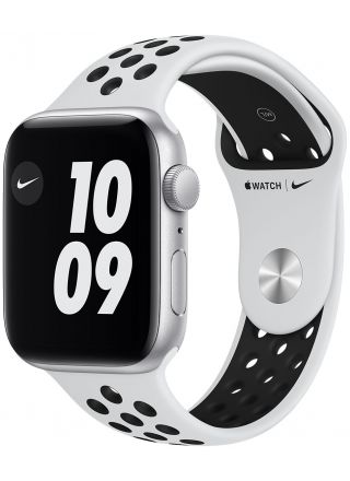 Apple Watch Nike SE GPS aluminiumboett i silver 44 mm Pure Platinum/svart Nike sportband MKQ73KS/A
