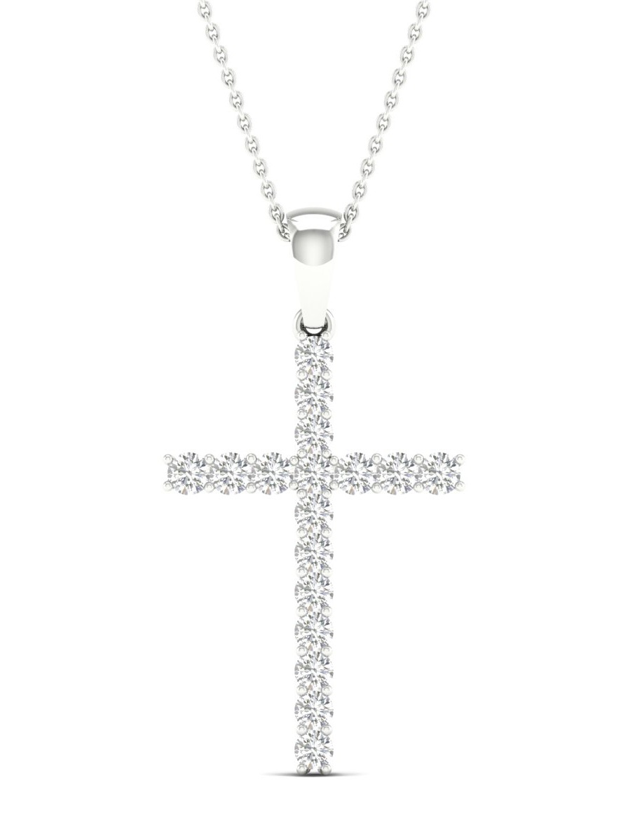 Lykka Elegance kroninfattat diamant kors 0,25 ct vitguld