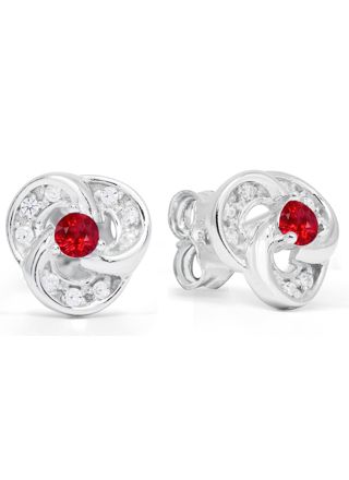 Silver zirkon knut örhängen röd-klar E-0151Z