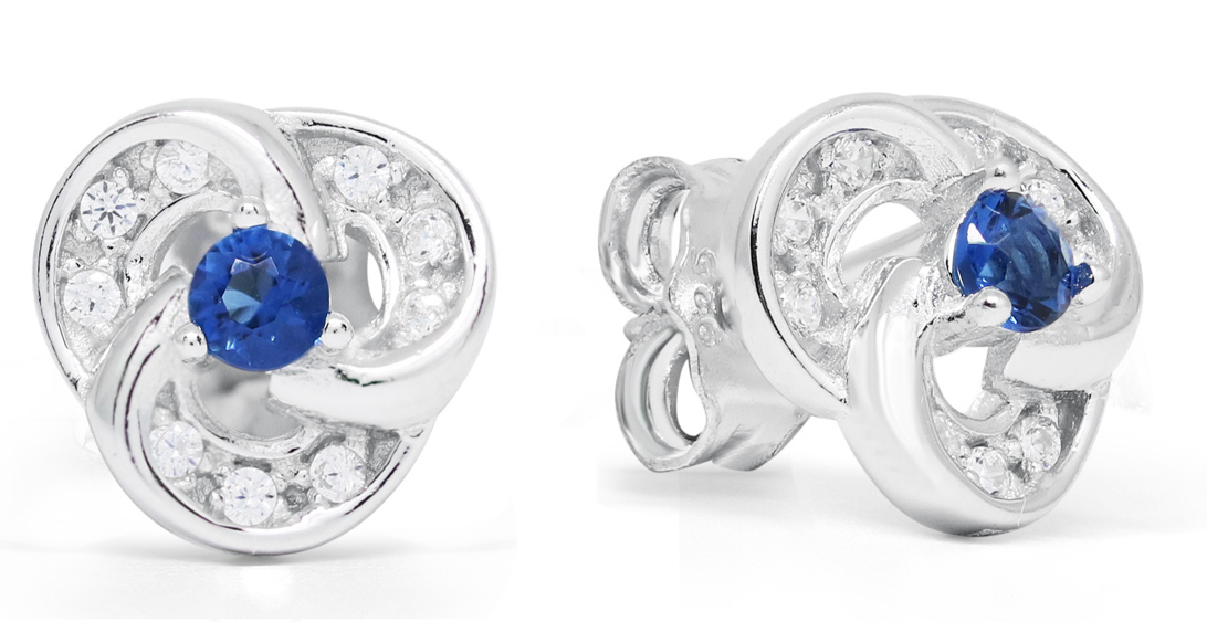 Silver zirkon knut örhängen blå-klar E-0151Zsin