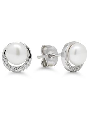 Silverörhängen vita 5,5mm pärla-zirkon E-0393ZP