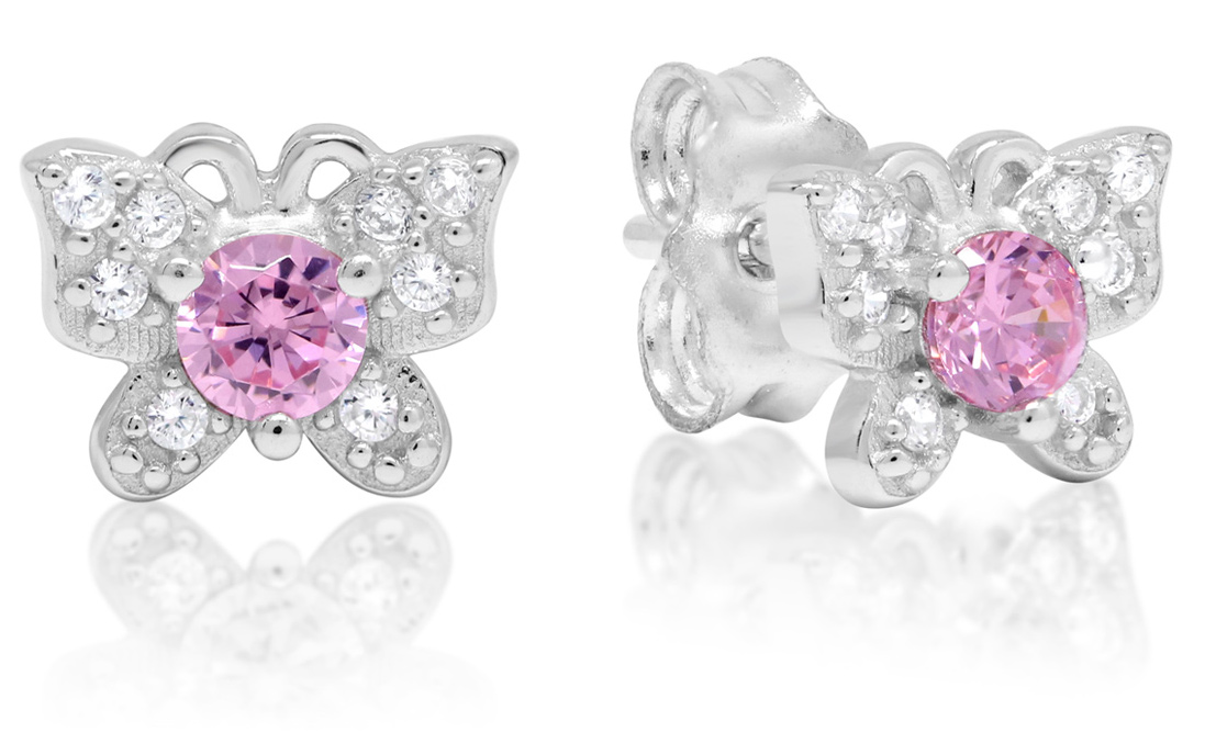 Silverörhängen fjäril zirkon ljusröd E-1310Zpink