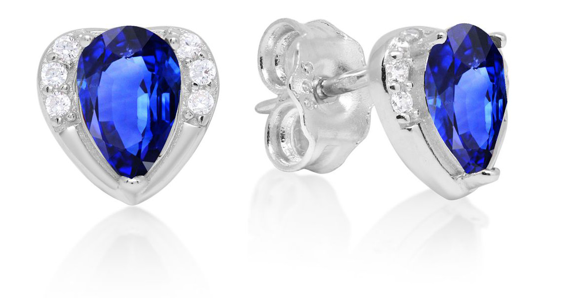 Silver zirkon örhängen hjärta blå E-1364Z