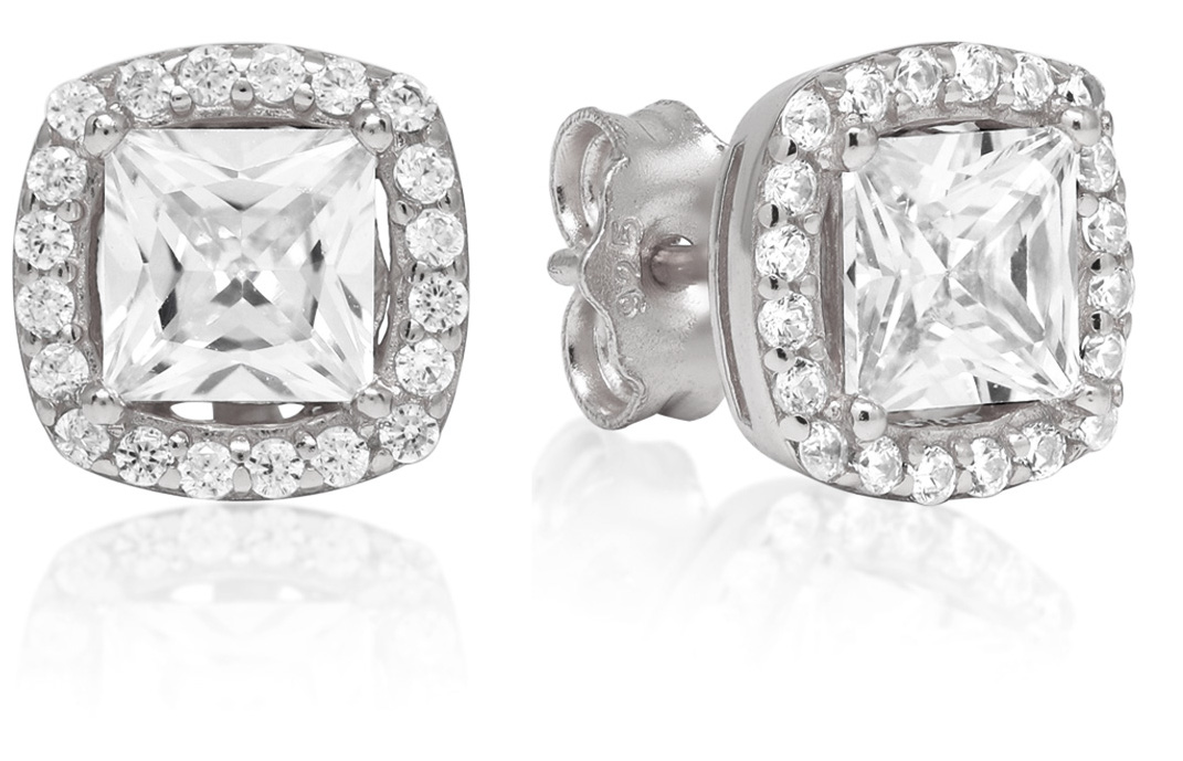 Silverörhängen fyrkantig halo zirkon E-1448Z