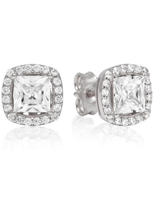 Silverörhängen fyrkantig halo zirkon E-1448Z