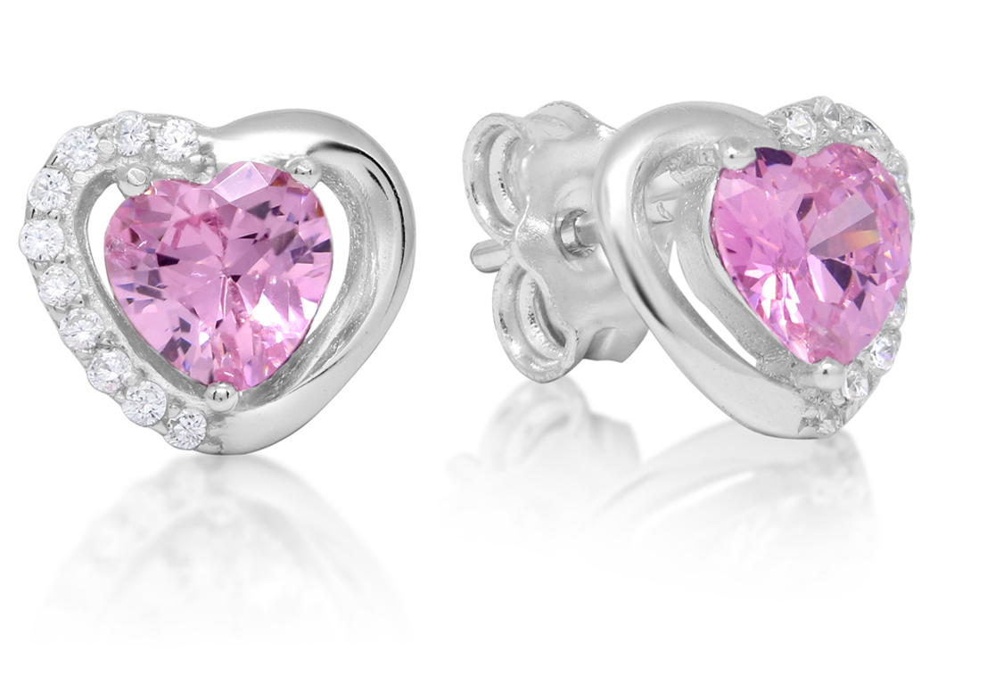 Silverörhängen hjärta zirkon ljusröd E-1493Zpink