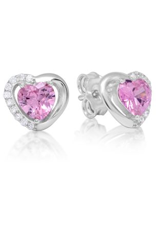 Silverörhängen hjärta zirkon ljusröd E-1493Zpink
