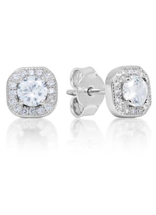 Silverörhängen fyrkantig halo zirkon E-1533Z