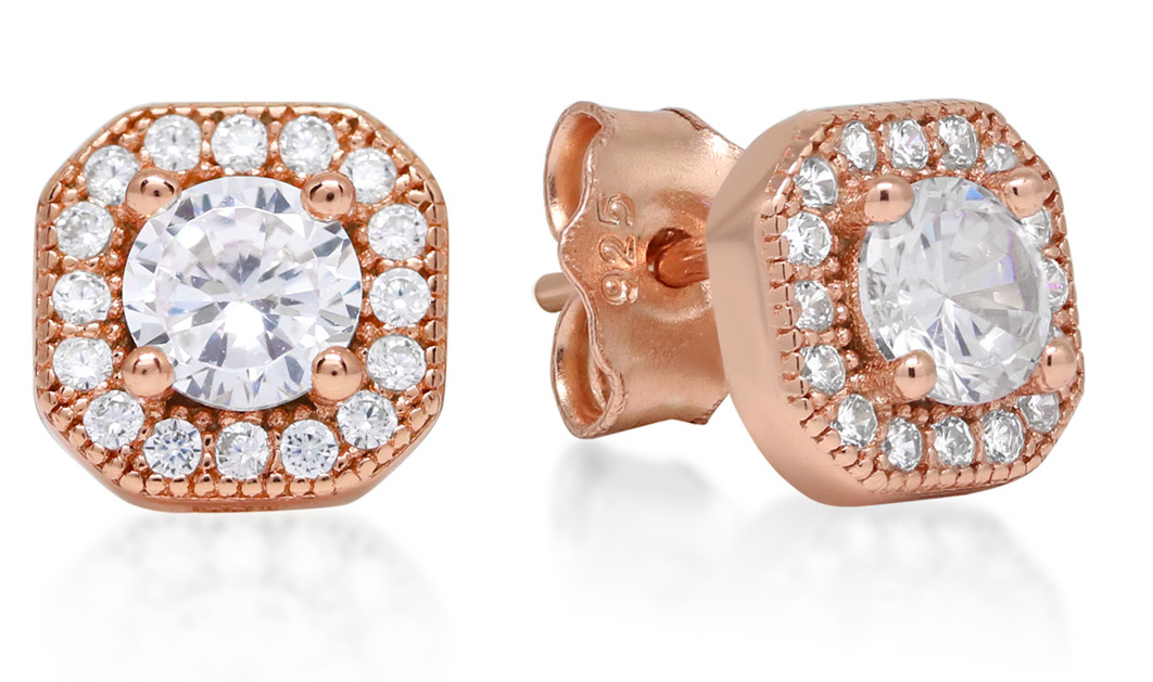 Silverörhängen fyrkantig halo zirkon E-1533ZRG