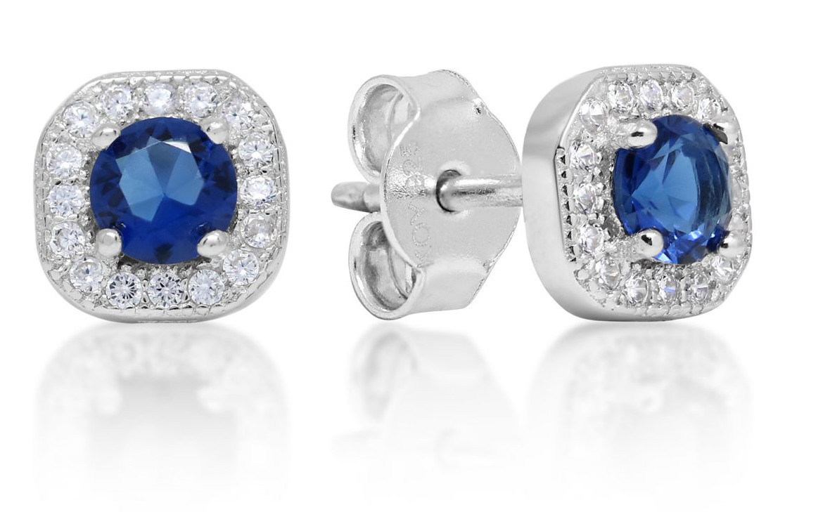 Silverörhängen fyrkantig halo blå zirkon E-1533Z