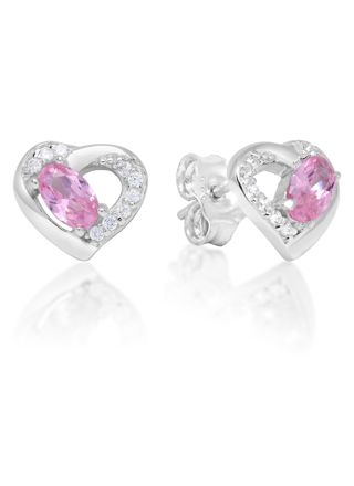 Silverörhängen hjärta zirkon ljusröd E-1551Zpink