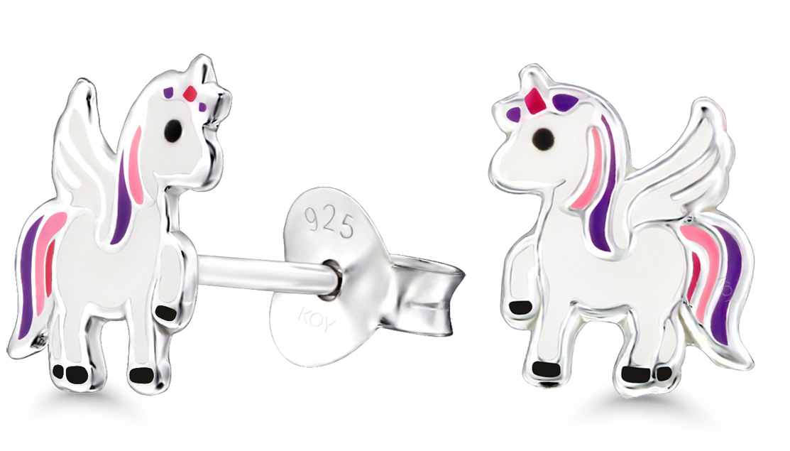 Silverörhängen enhörning häst emalj lila E-2750lila
