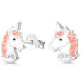 Silverörhängen enhörning häst emalj zirkon ljusröd E-3005pink
