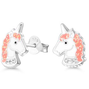 Silverörhängen enhörning häst emalj zirkon ljusröd E-3005pink main product photo