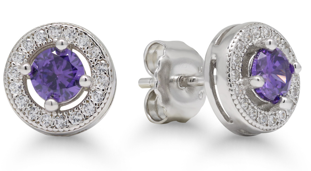 Silverörhängen Halo klar zirkon ametistfärgad-klar E-3368Zamet