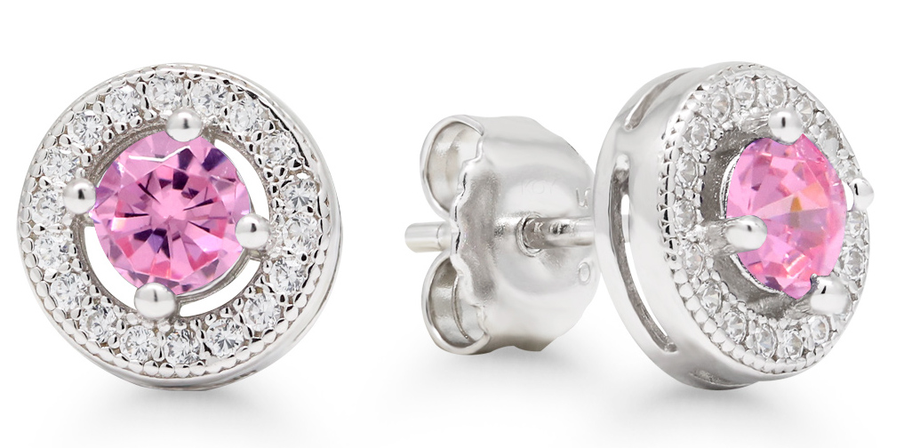 Silverörhängen Halo klar zirkon ljusröd-klar E-3368Zpink