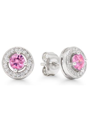 Silverörhängen Halo klar zirkon ljusröd-klar E-3368Zpink