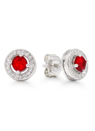 Silverörhängen Halo klar zirkon röd-klar E-3368Zpun